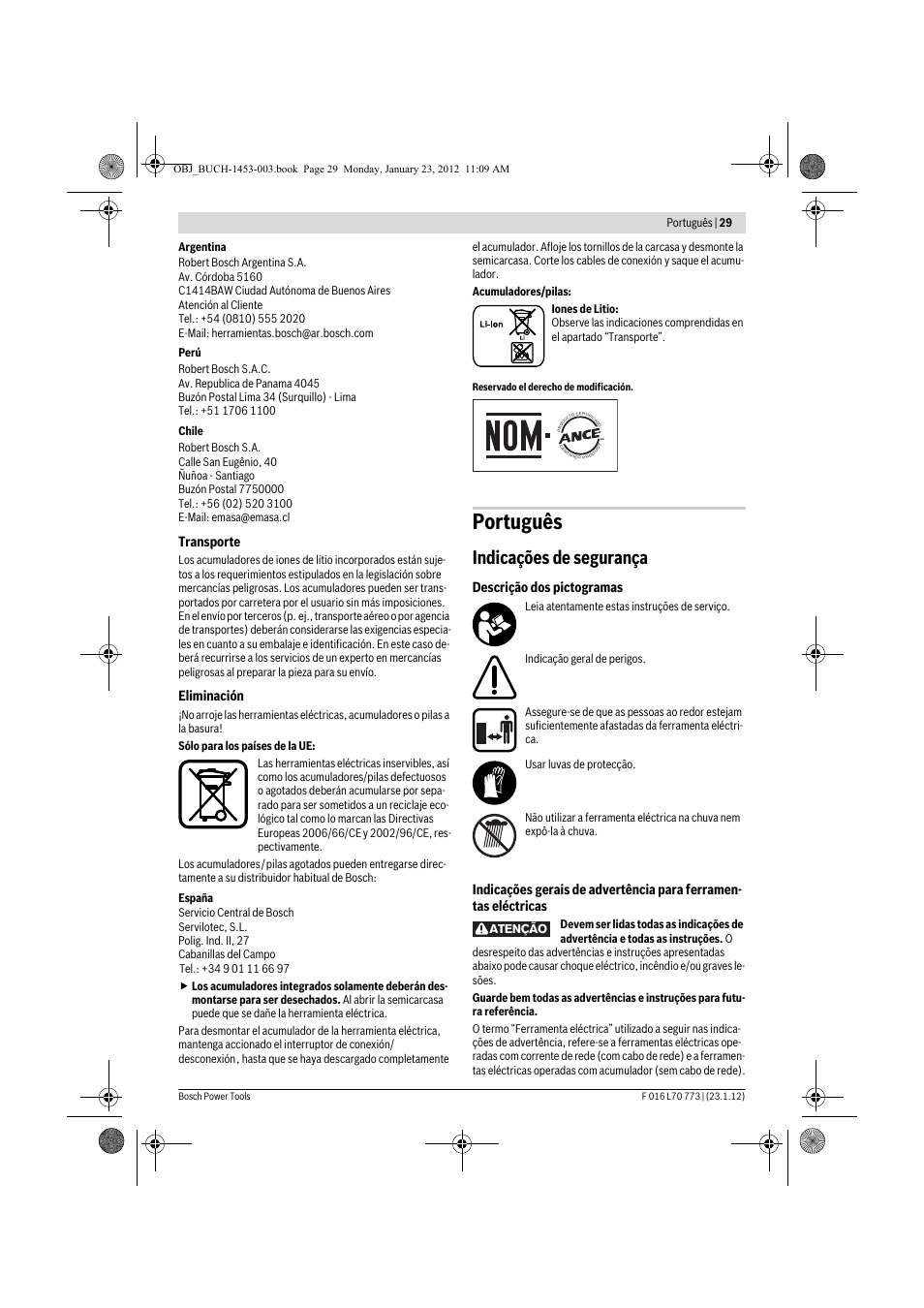 Português, Indicações de segurança | Bosch Keo User Manual | Page 29 / 181