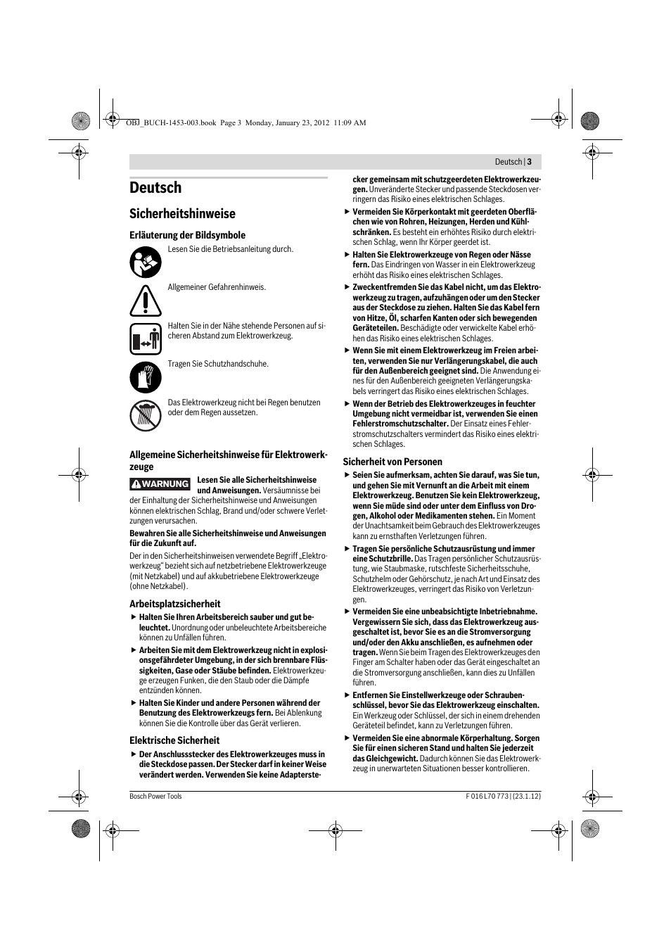 Deutsch, Sicherheitshinweise | Bosch Keo User Manual | Page 3 / 181