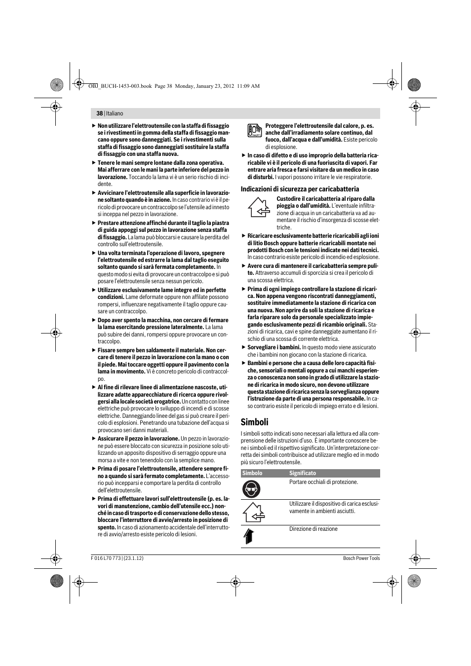 Simboli | Bosch Keo User Manual | Page 38 / 181