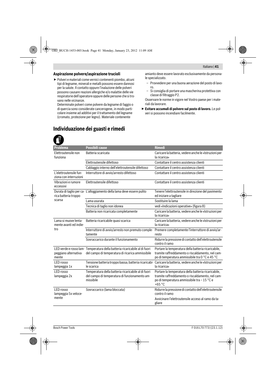 Individuazione dei guasti e rimedi | Bosch Keo User Manual | Page 41 / 181