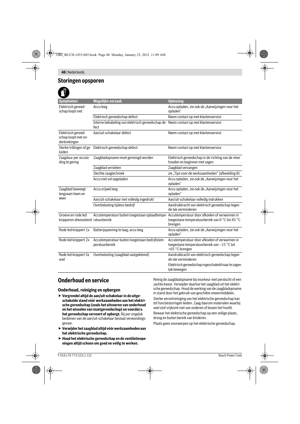 Storingen opsporen onderhoud en service | Bosch Keo User Manual | Page 48 / 181