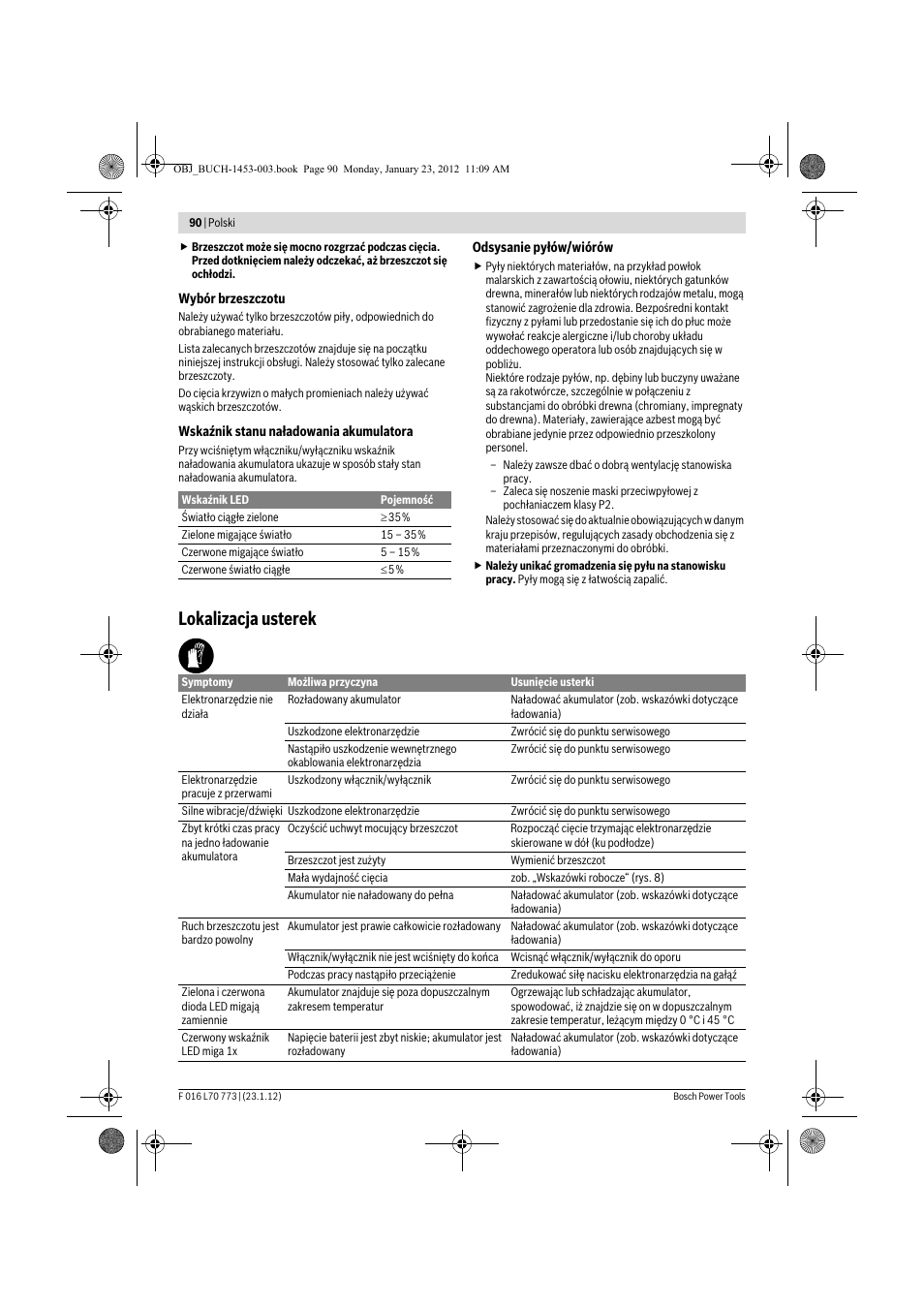 Lokalizacja usterek | Bosch Keo User Manual | Page 90 / 181