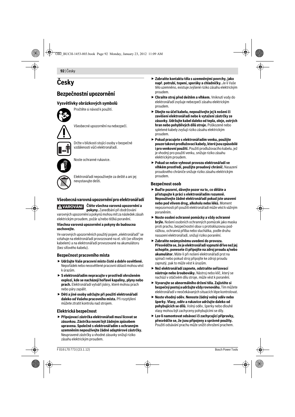 Česky, Bezpečnostní upozornění | Bosch Keo User Manual | Page 92 / 181