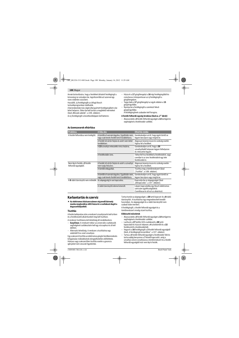 Karbantartás és szerviz | Bosch PPR 250 User Manual | Page 108 / 171