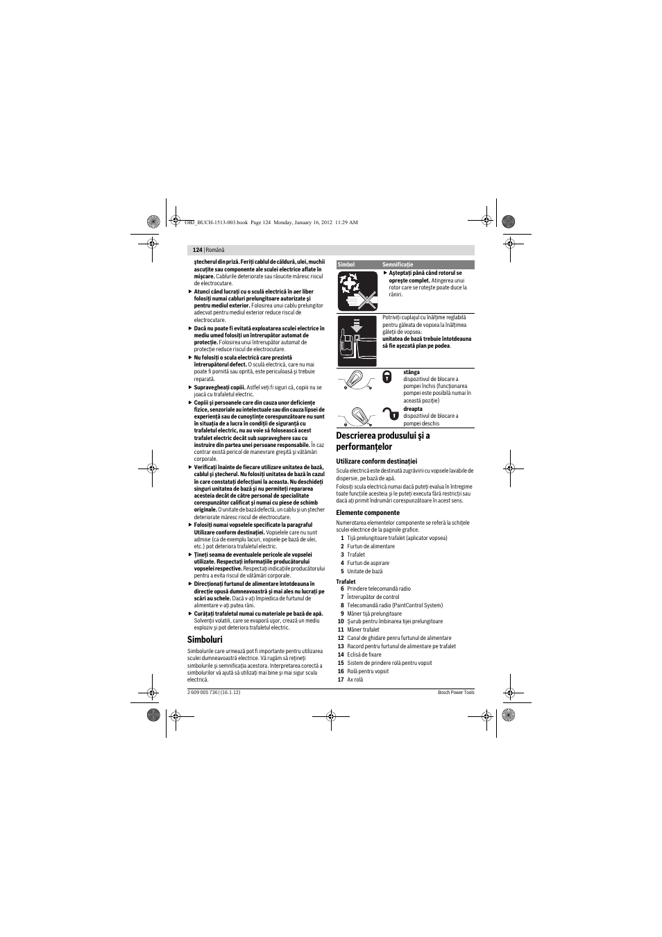 Simboluri, Descrierea produsului şi a performanţelor | Bosch PPR 250 User Manual | Page 124 / 171