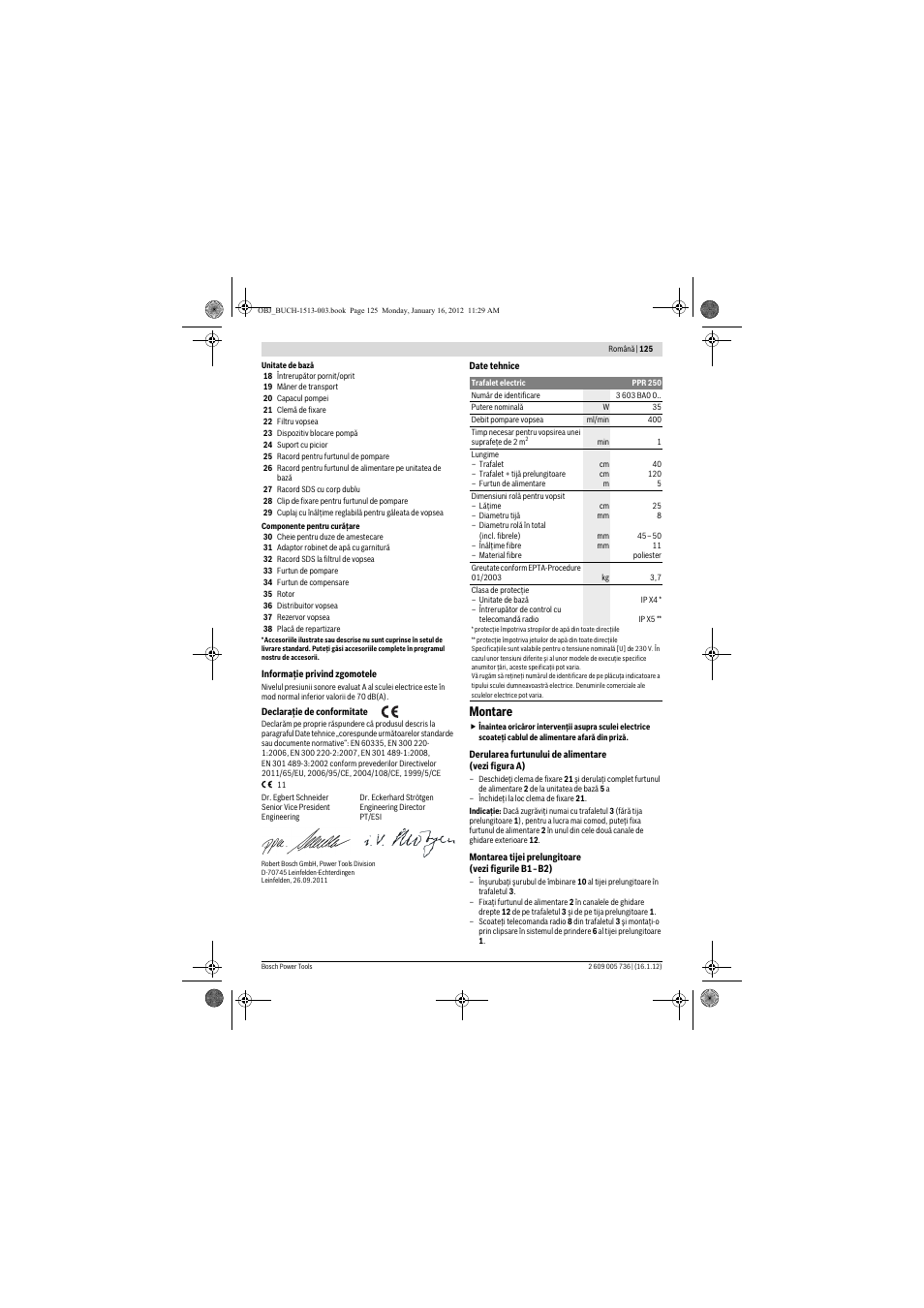 Montare | Bosch PPR 250 User Manual | Page 125 / 171