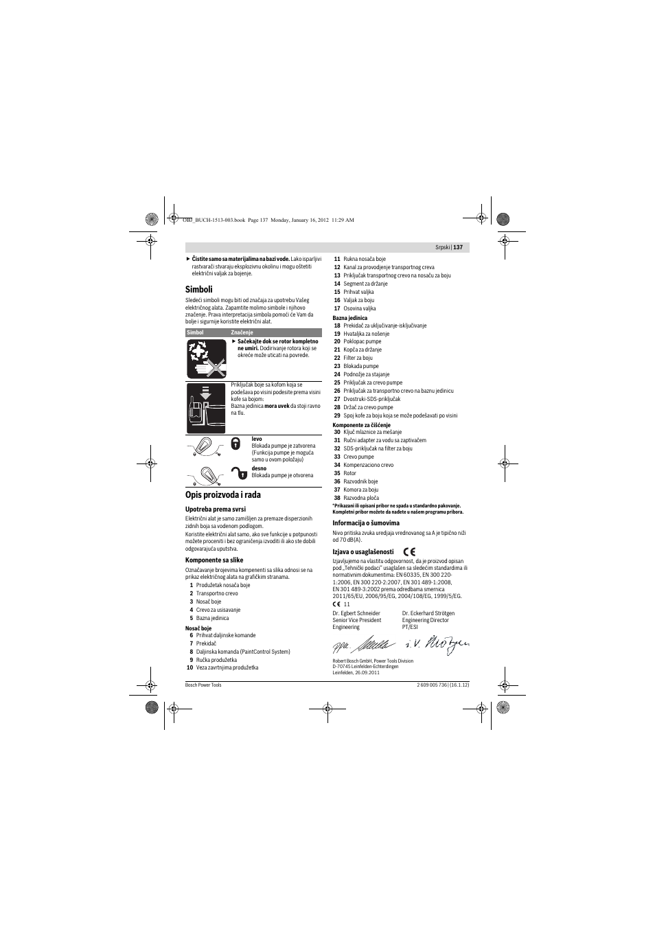 Simboli, Opis proizvoda i rada | Bosch PPR 250 User Manual | Page 137 / 171