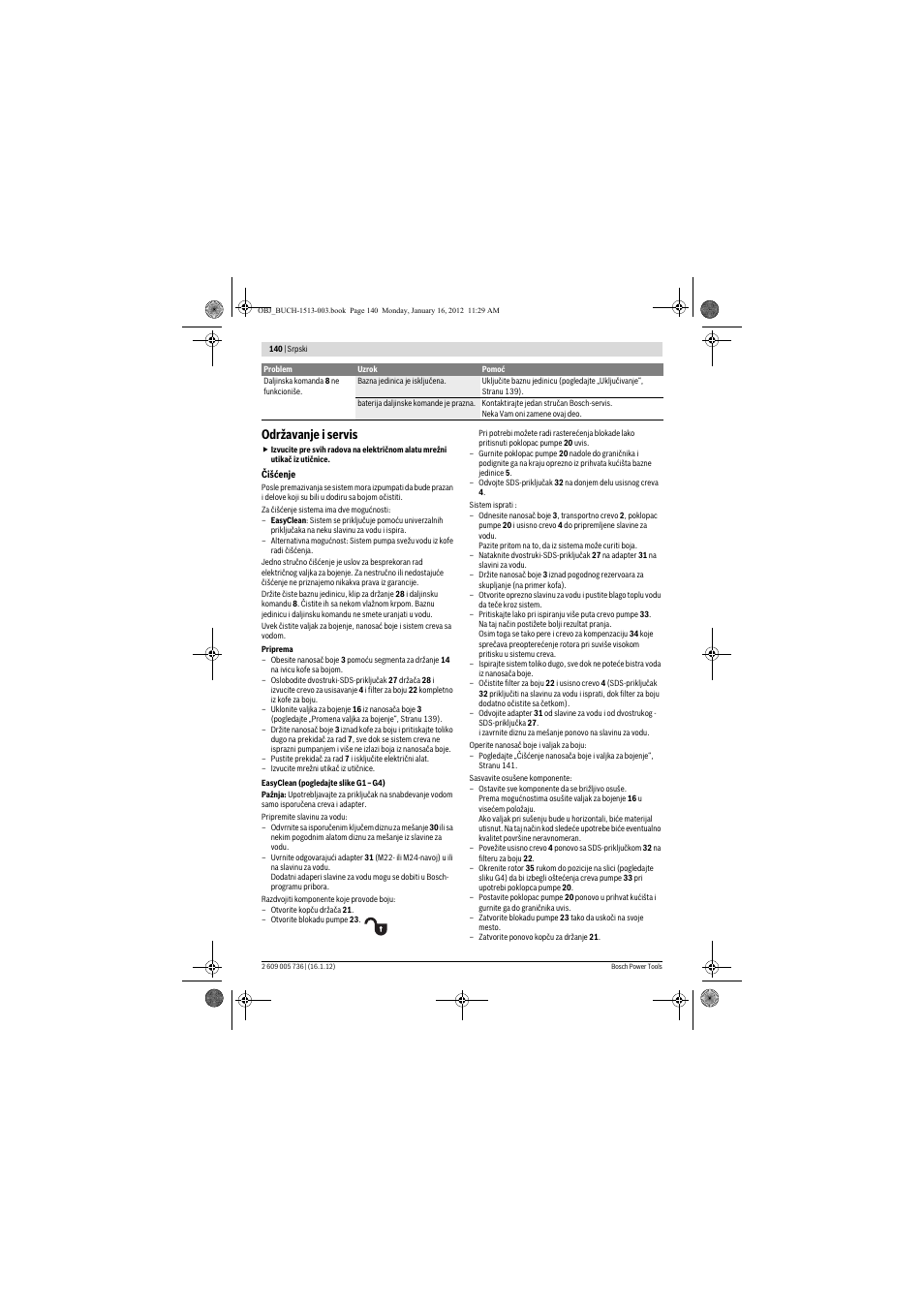 Održavanje i servis | Bosch PPR 250 User Manual | Page 140 / 171