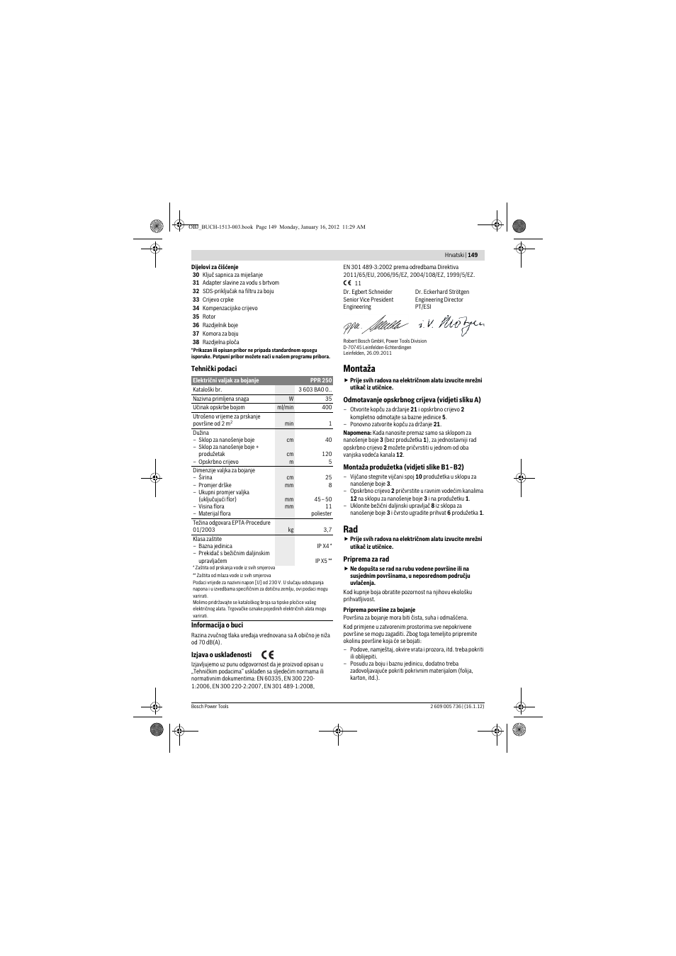 Montaža | Bosch PPR 250 User Manual | Page 149 / 171