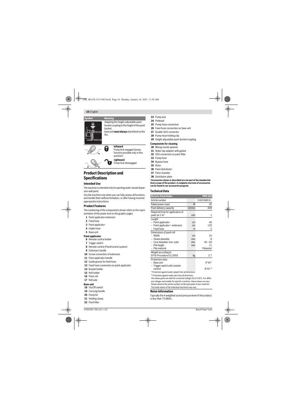 Product description and specifications | Bosch PPR 250 User Manual | Page 16 / 171