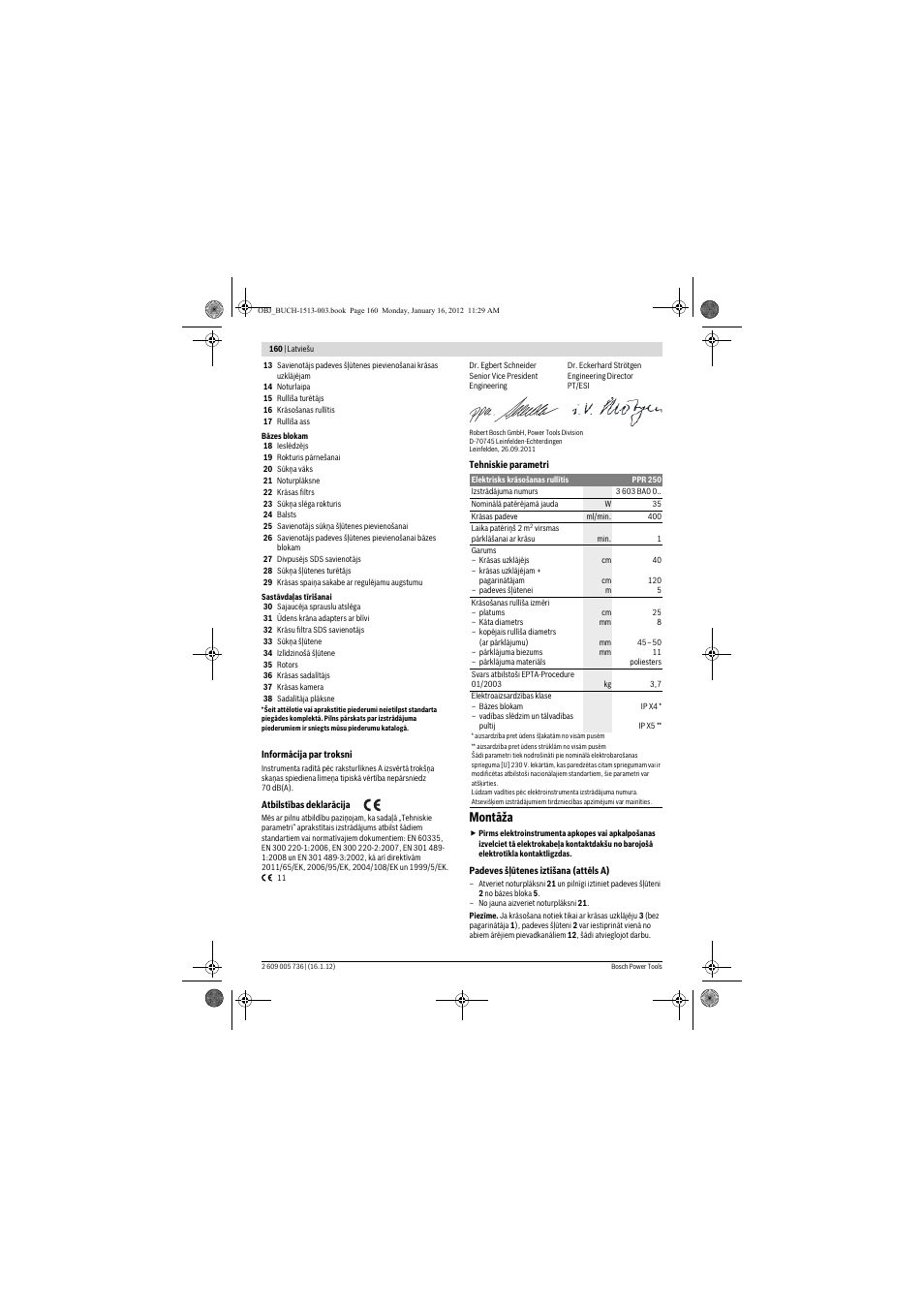 Montāža | Bosch PPR 250 User Manual | Page 160 / 171