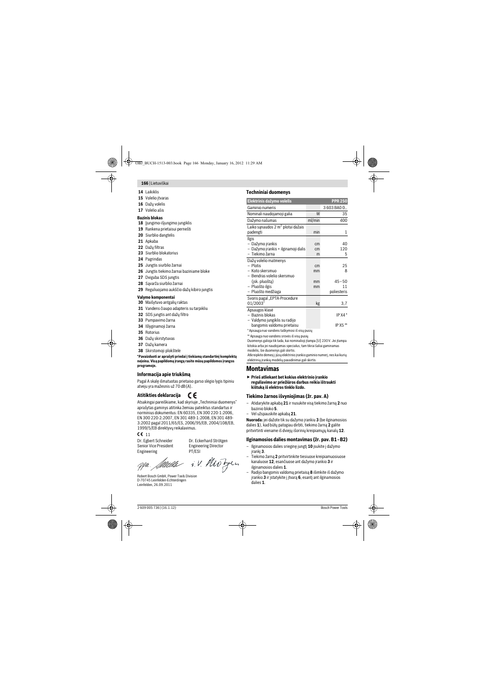 Montavimas | Bosch PPR 250 User Manual | Page 166 / 171