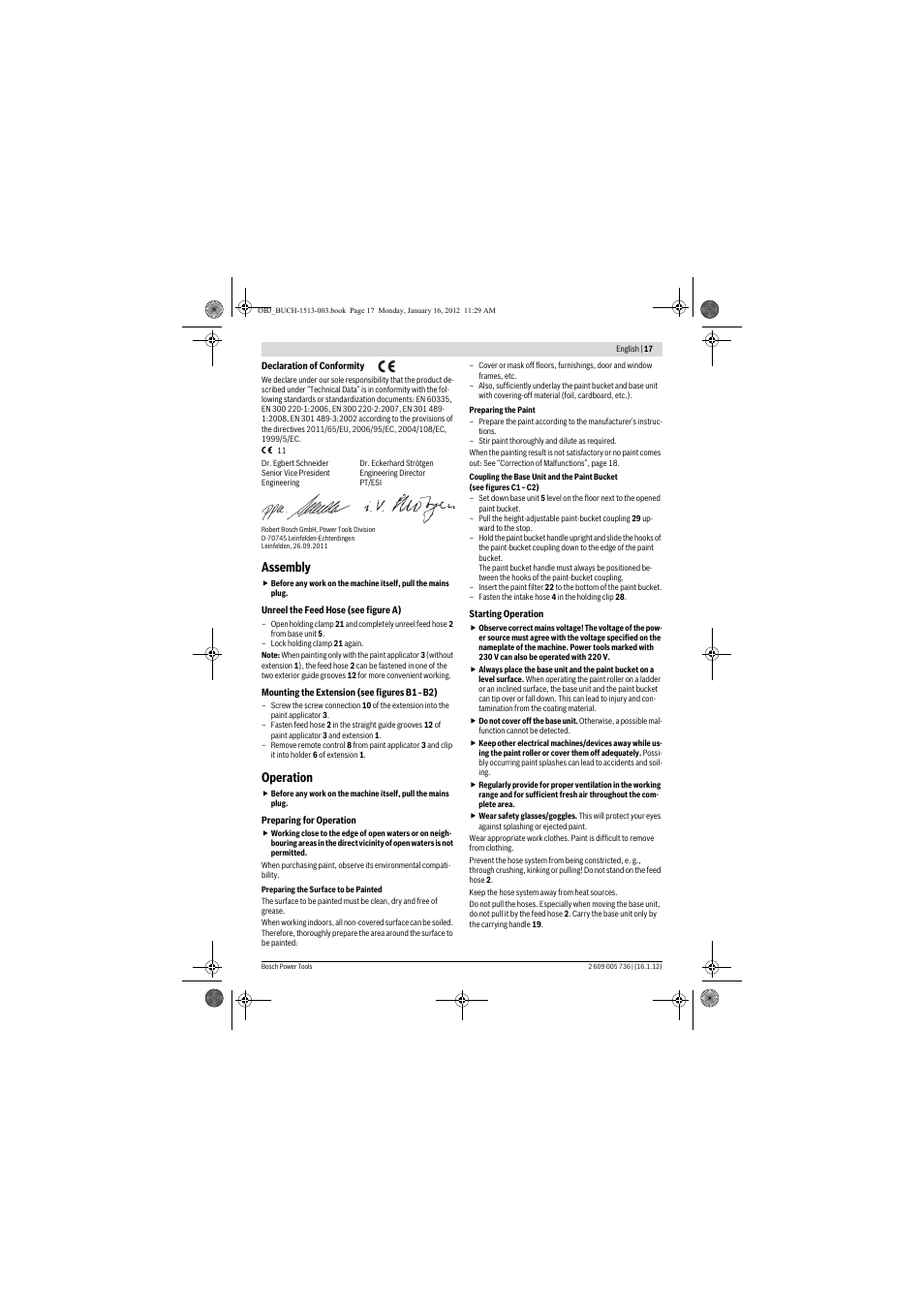 Assembly, Operation | Bosch PPR 250 User Manual | Page 17 / 171