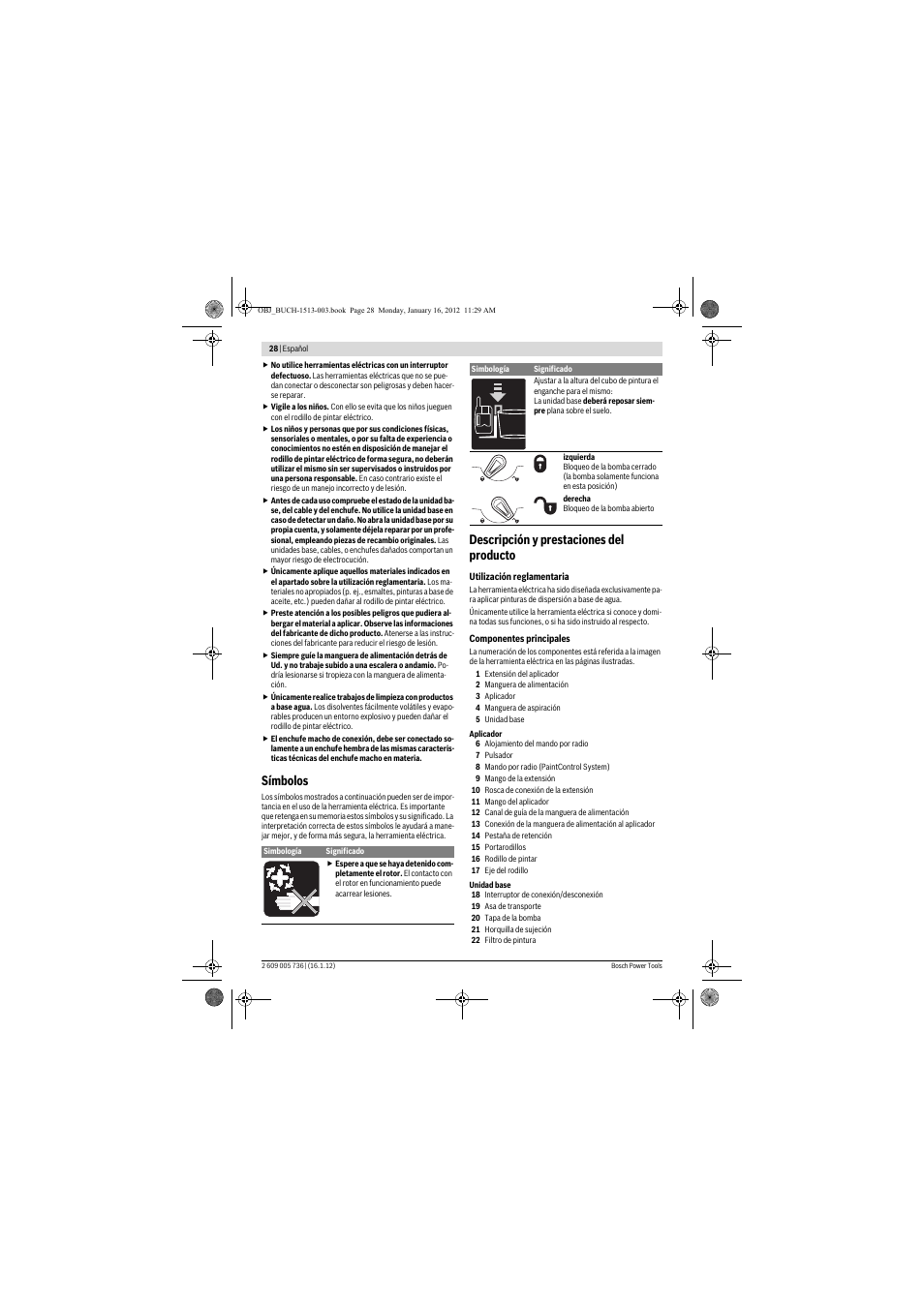 Símbolos, Descripción y prestaciones del producto | Bosch PPR 250 User Manual | Page 28 / 171