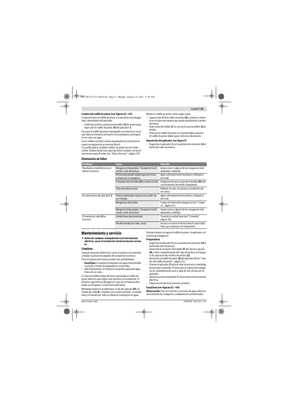 Mantenimiento y servicio | Bosch PPR 250 User Manual | Page 31 / 171