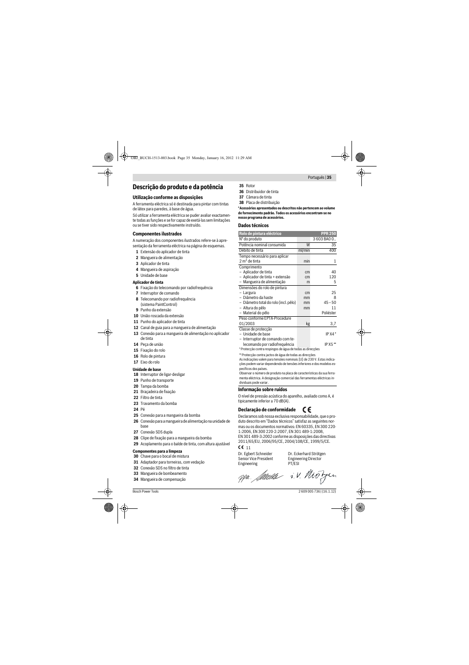 Descrição do produto e da potência | Bosch PPR 250 User Manual | Page 35 / 171