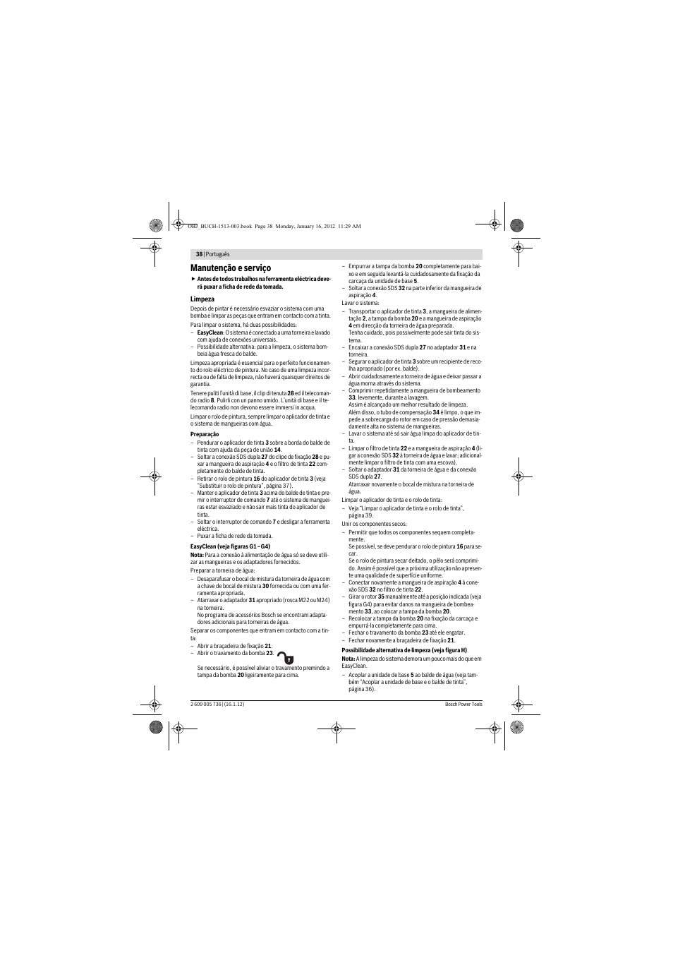 Manutenção e serviço | Bosch PPR 250 User Manual | Page 38 / 171