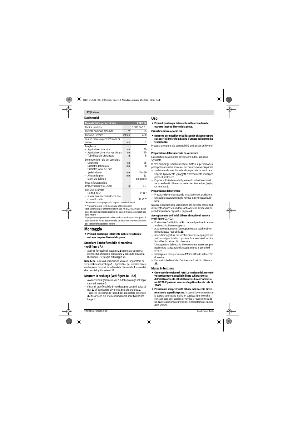Montaggio | Bosch PPR 250 User Manual | Page 42 / 171