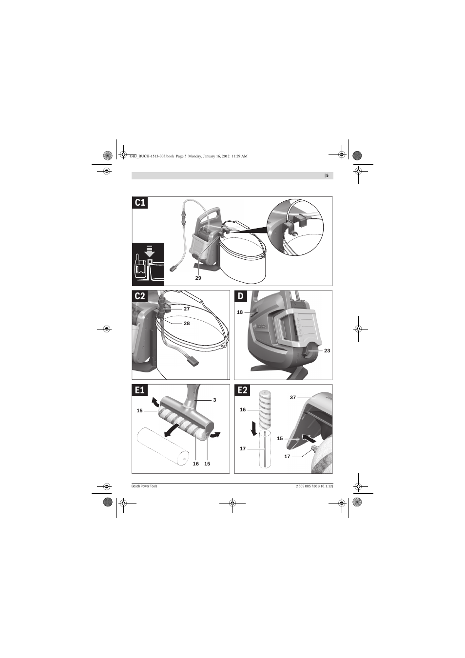 E2 e1 d c2 c1 | Bosch PPR 250 User Manual | Page 5 / 171