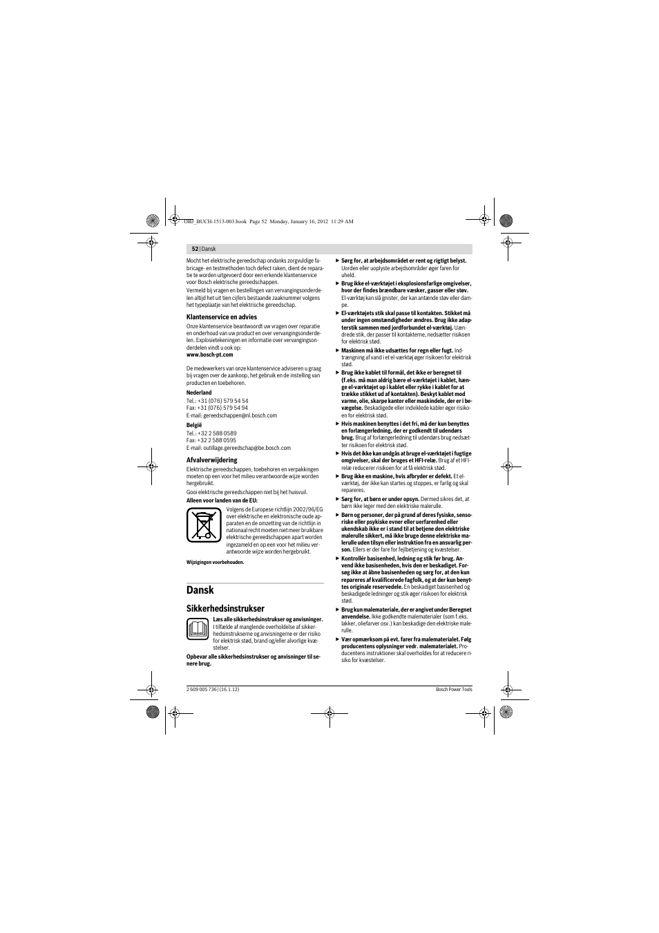 Dansk, Sikkerhedsinstrukser | Bosch PPR 250 User Manual | Page 52 / 171