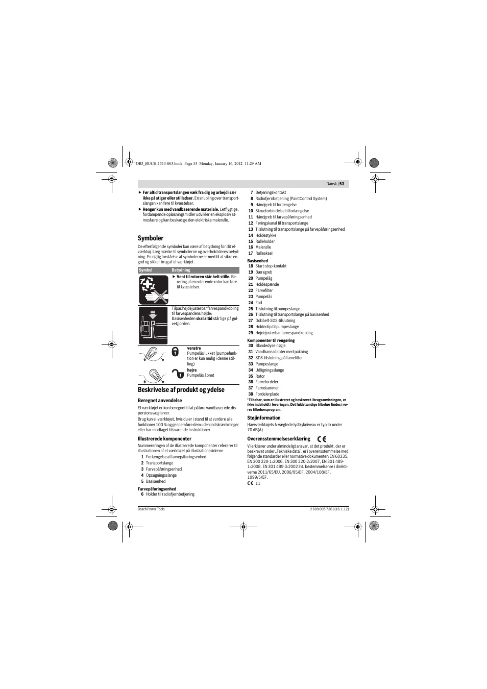 Symboler, Beskrivelse af produkt og ydelse | Bosch PPR 250 User Manual | Page 53 / 171