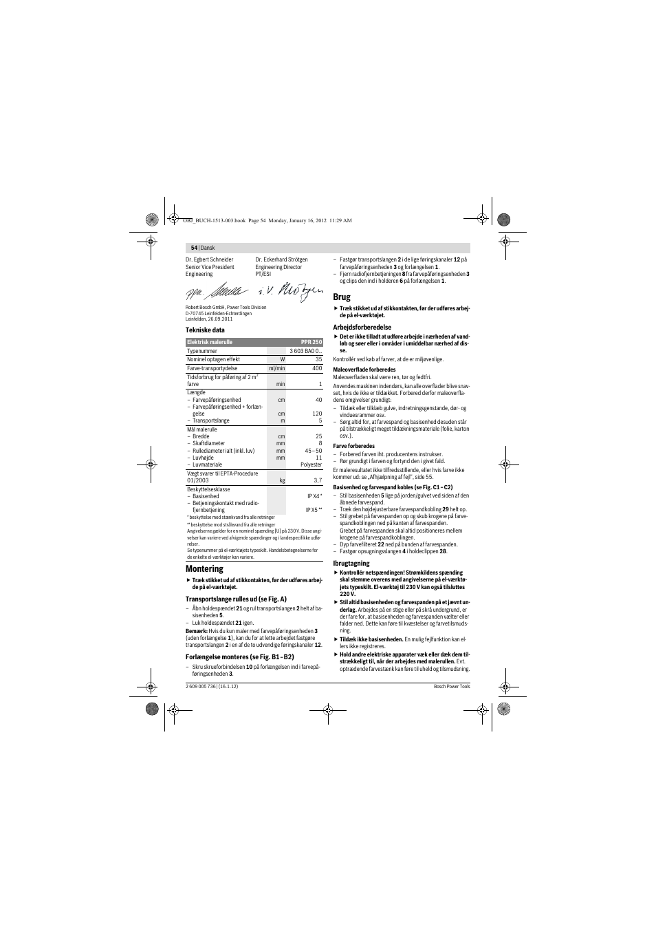 Montering, Brug | Bosch PPR 250 User Manual | Page 54 / 171