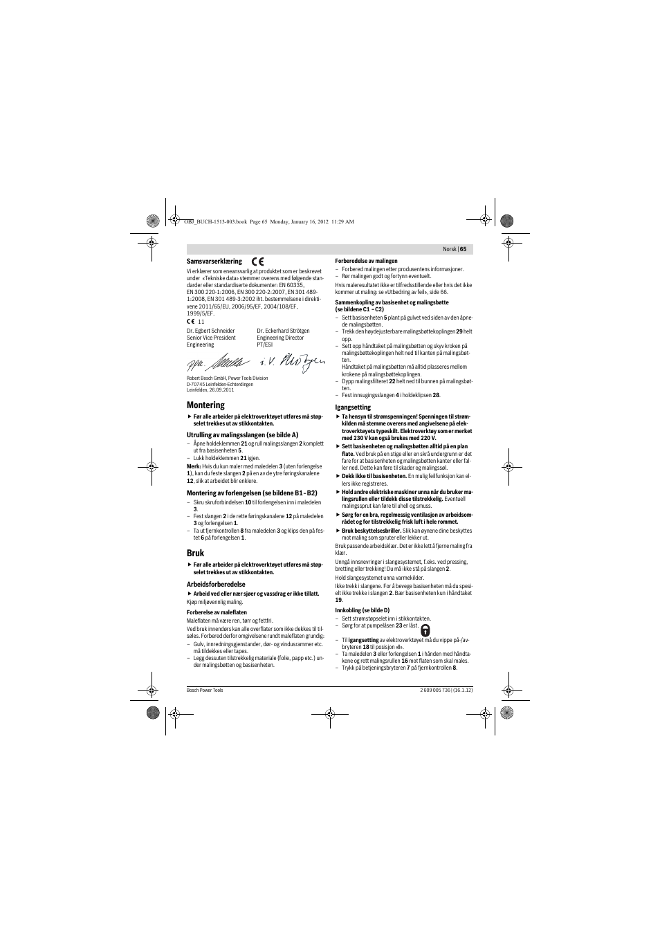 Montering, Bruk | Bosch PPR 250 User Manual | Page 65 / 171