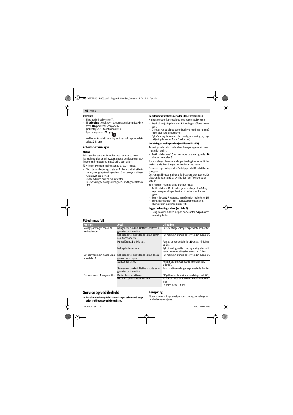 Service og vedlikehold | Bosch PPR 250 User Manual | Page 66 / 171