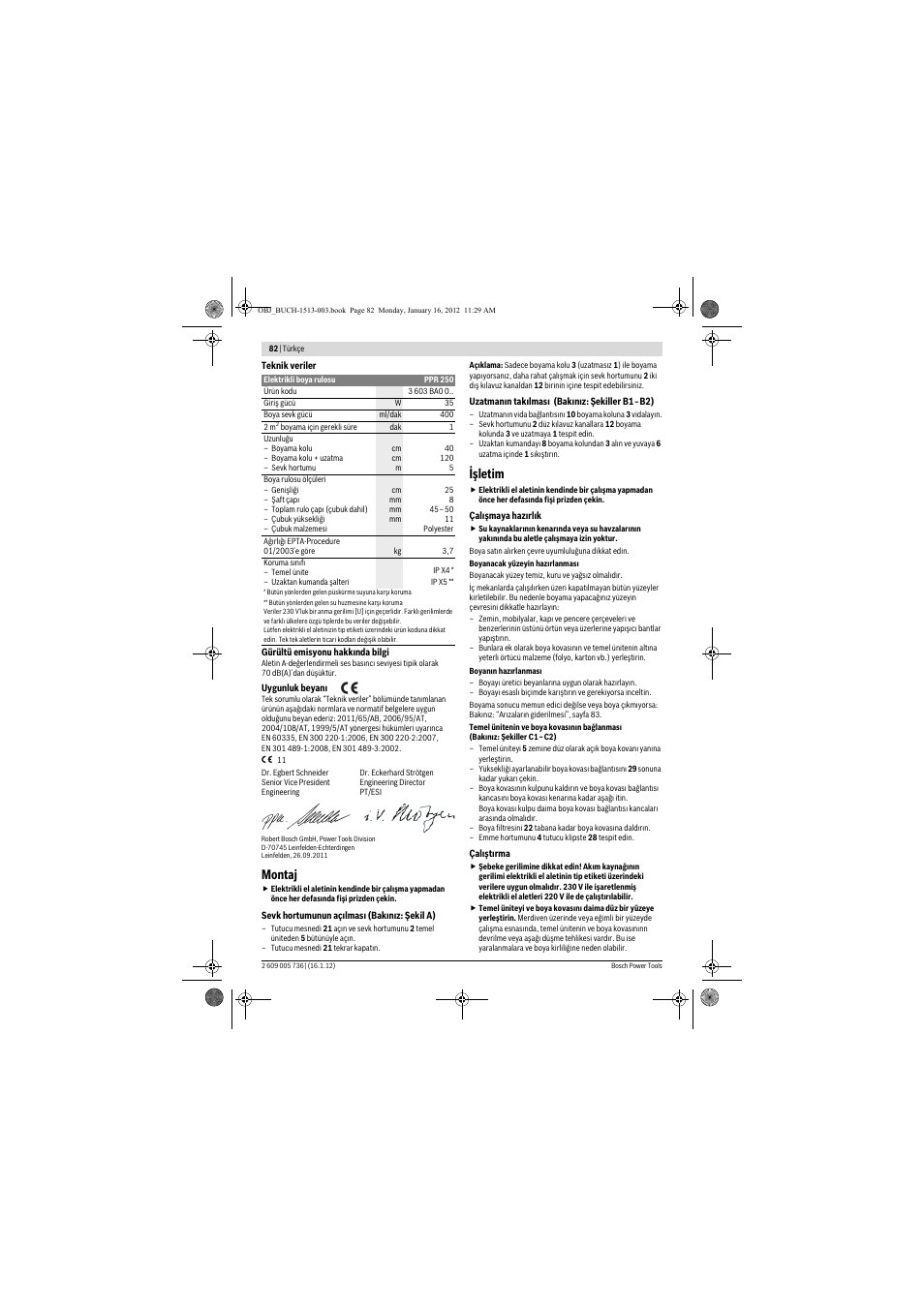 Montaj, Işletim | Bosch PPR 250 User Manual | Page 82 / 171