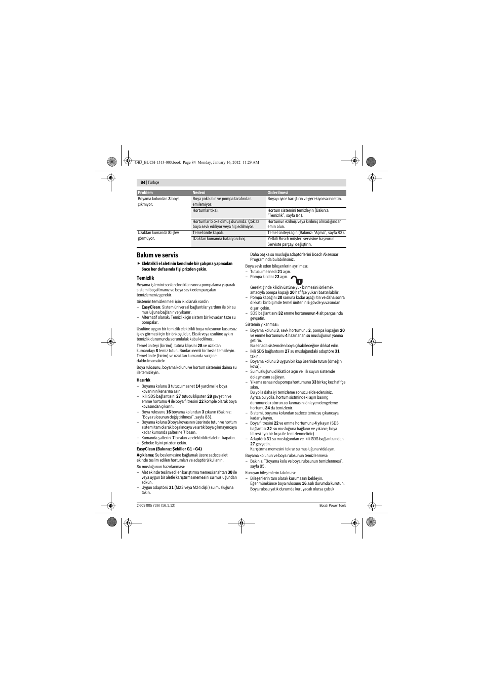 Bak m ve servis | Bosch PPR 250 User Manual | Page 84 / 171
