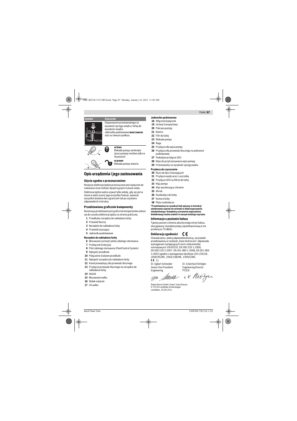 Opis urządzenia i jego zastosowania | Bosch PPR 250 User Manual | Page 87 / 171