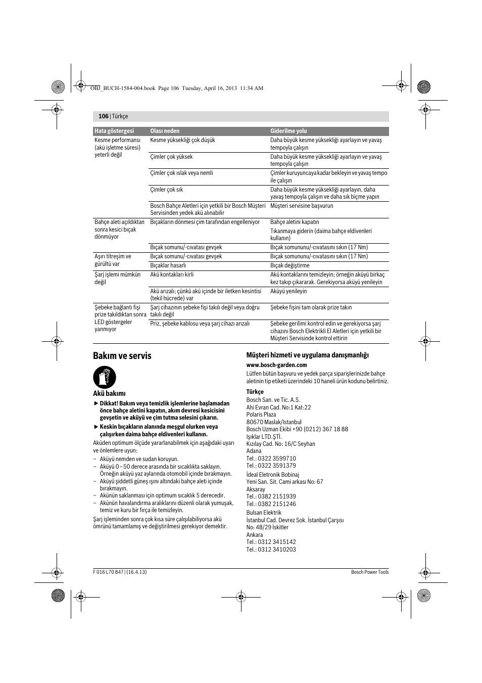 Bakım ve servis | Bosch Rotak 32 LI User Manual | Page 106 / 248