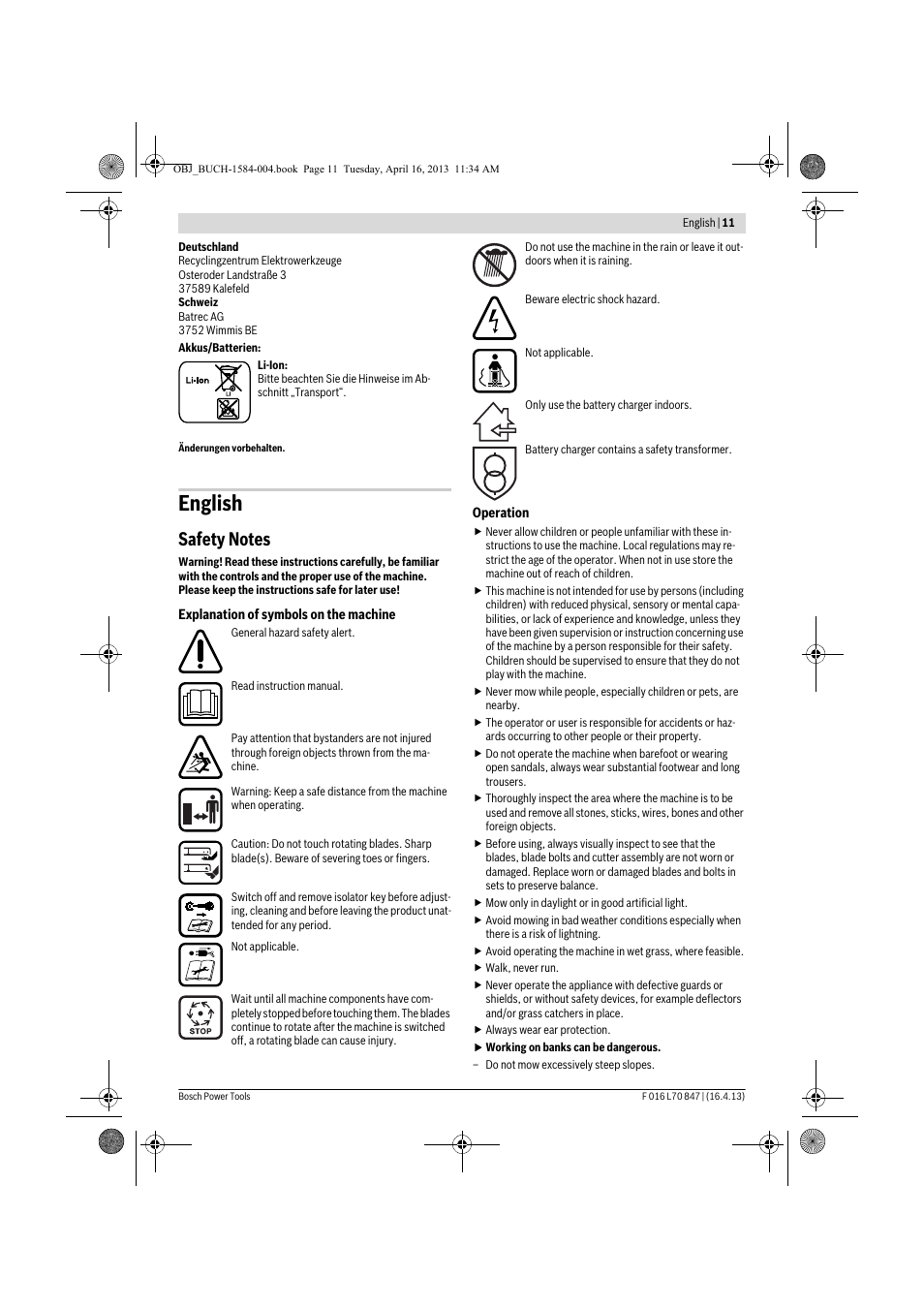 English | Bosch Rotak 32 LI User Manual | Page 11 / 248