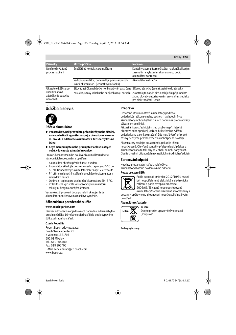 Údržba a servis | Bosch Rotak 32 LI User Manual | Page 123 / 248