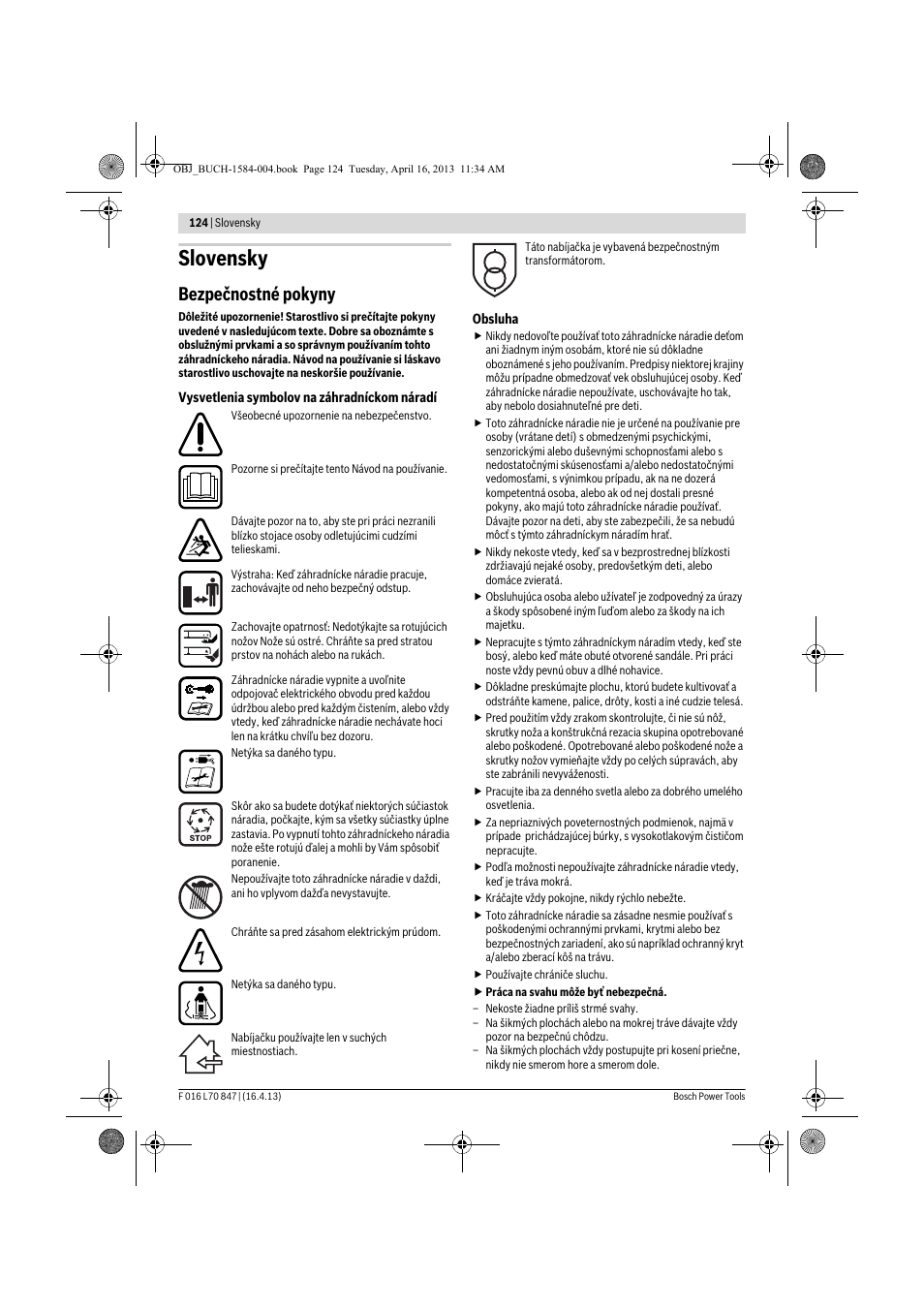 Slovensky, Bezpečnostné pokyny | Bosch Rotak 32 LI User Manual | Page 124 / 248