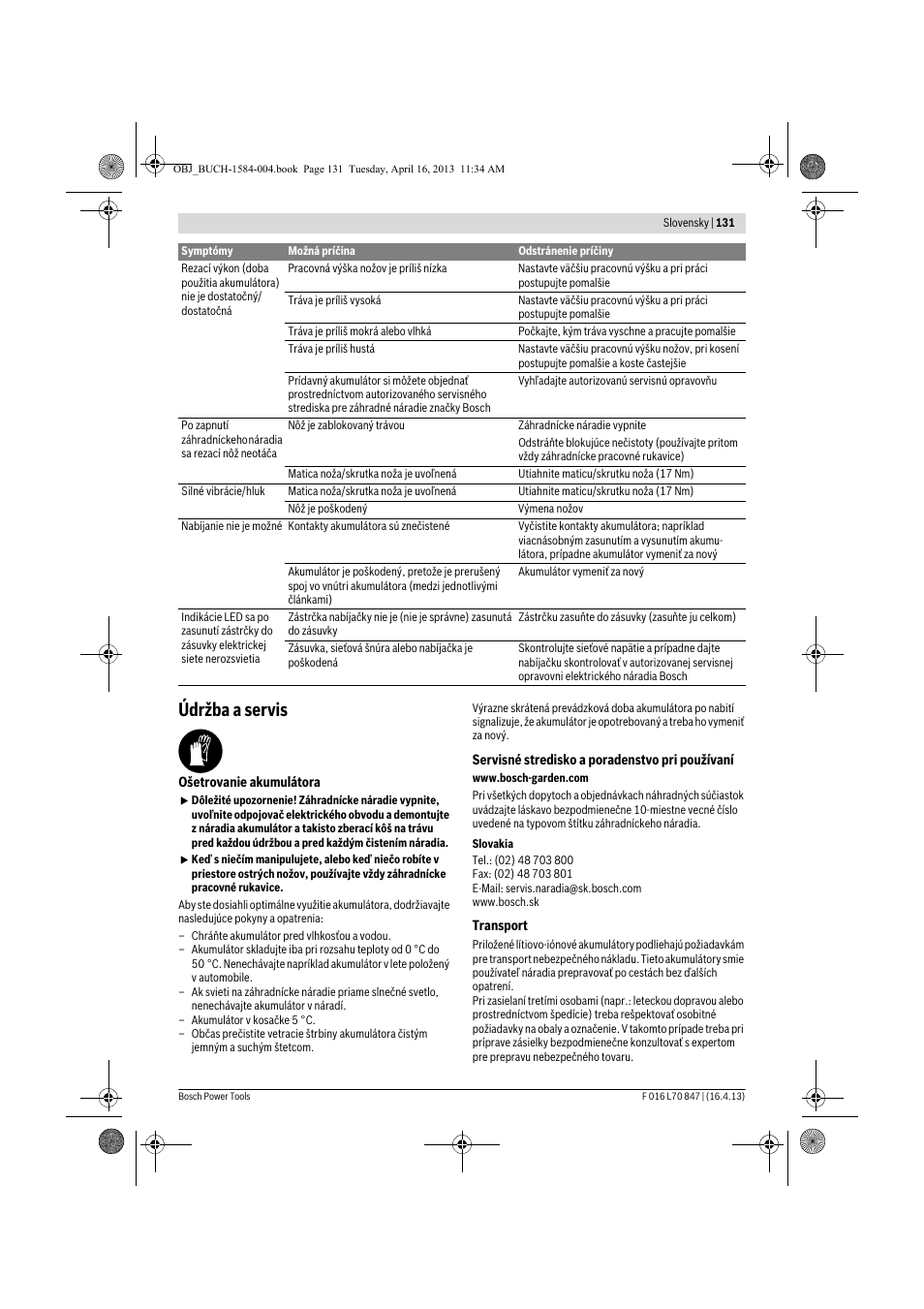 Údržba a servis | Bosch Rotak 32 LI User Manual | Page 131 / 248