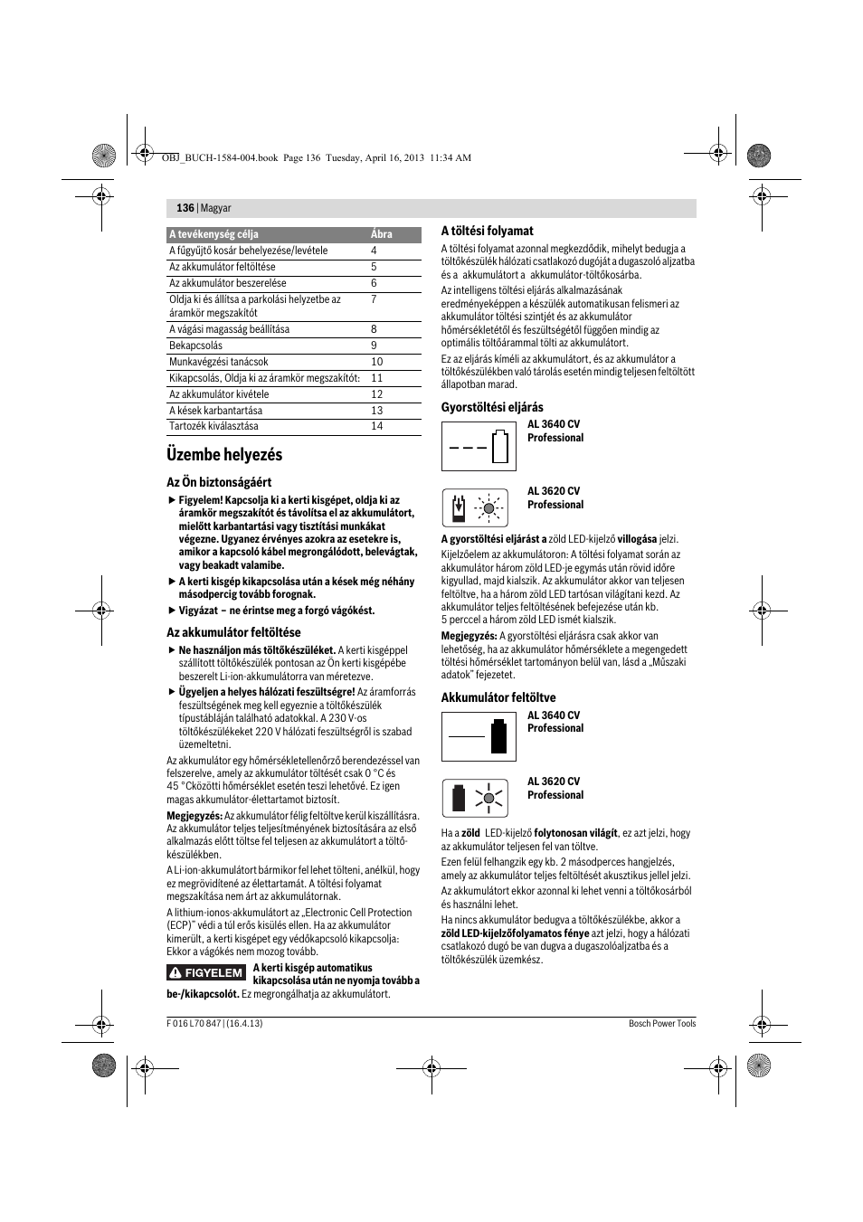 Üzembe helyezés | Bosch Rotak 32 LI User Manual | Page 136 / 248