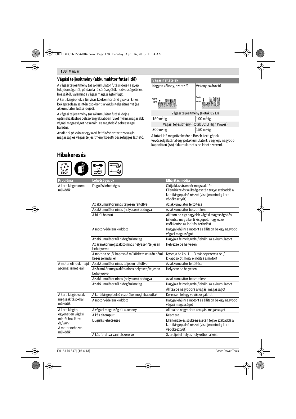 Hibakeresés | Bosch Rotak 32 LI User Manual | Page 138 / 248