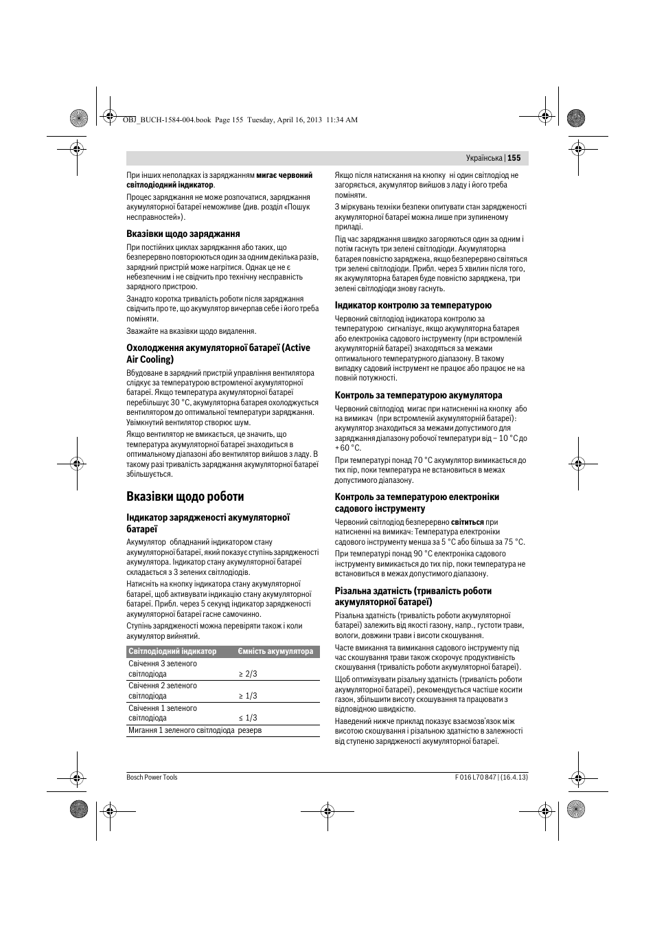 Вказівки щодо роботи | Bosch Rotak 32 LI User Manual | Page 155 / 248