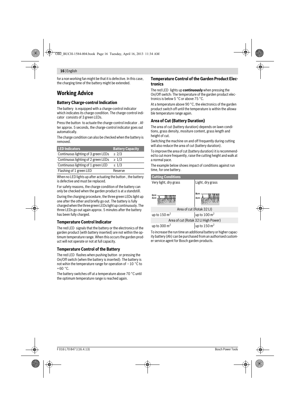 Working advice | Bosch Rotak 32 LI User Manual | Page 16 / 248