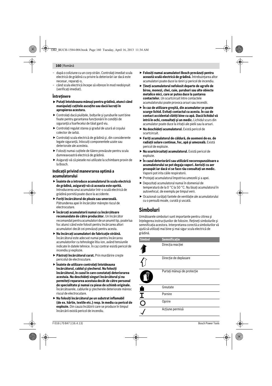 Simboluri | Bosch Rotak 32 LI User Manual | Page 160 / 248