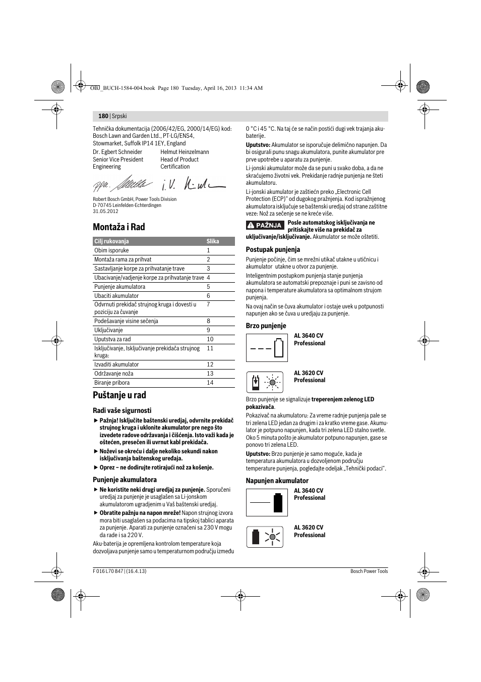 Montaža i rad puštanje u rad | Bosch Rotak 32 LI User Manual | Page 180 / 248