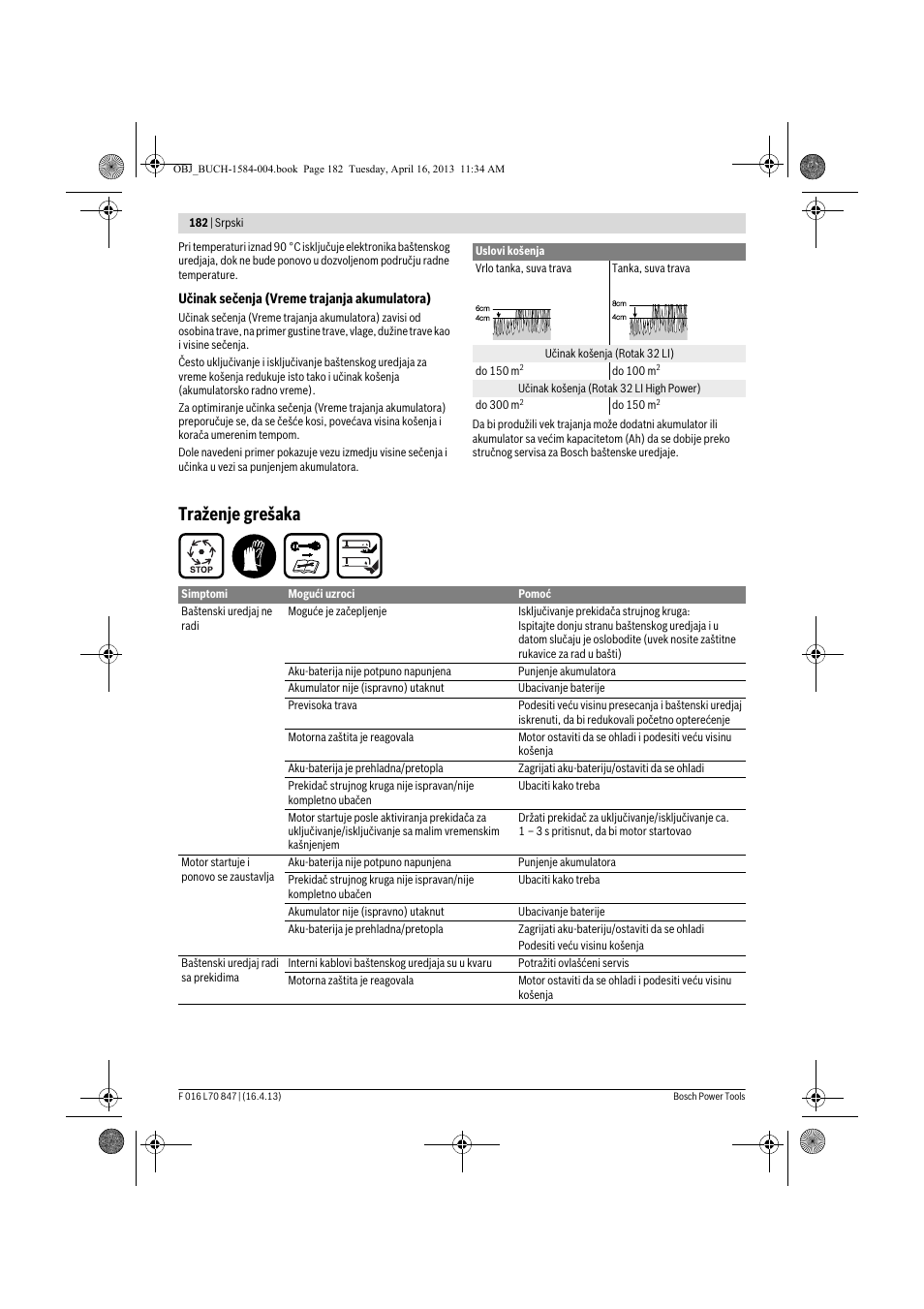 Traženje grešaka | Bosch Rotak 32 LI User Manual | Page 182 / 248
