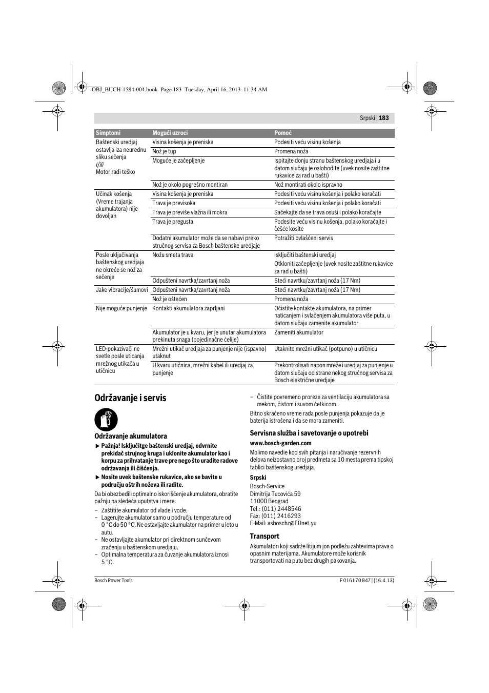 Održavanje i servis | Bosch Rotak 32 LI User Manual | Page 183 / 248