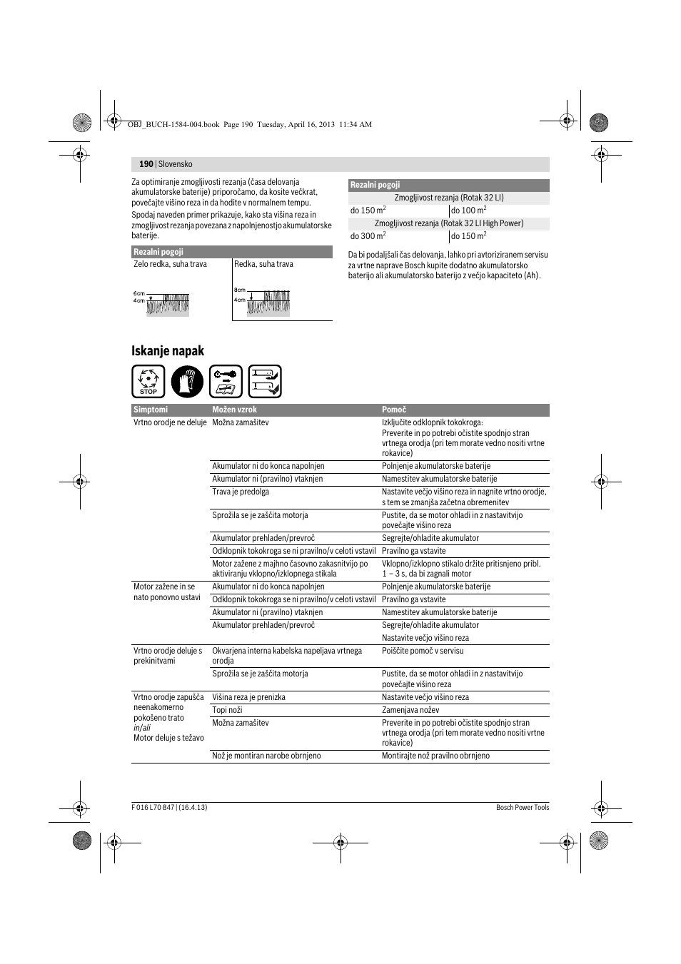 Iskanje napak | Bosch Rotak 32 LI User Manual | Page 190 / 248