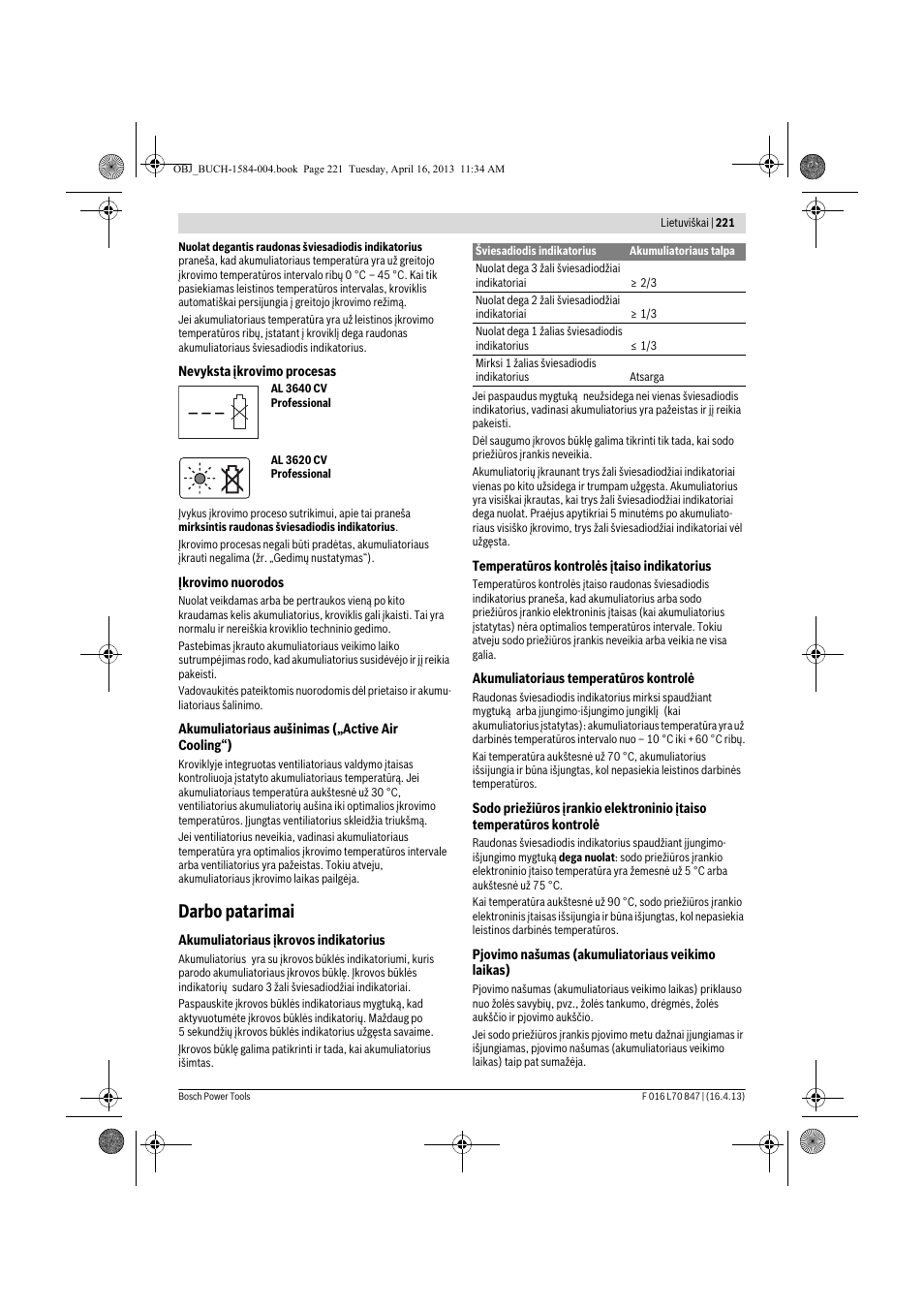 Darbo patarimai | Bosch Rotak 32 LI User Manual | Page 221 / 248