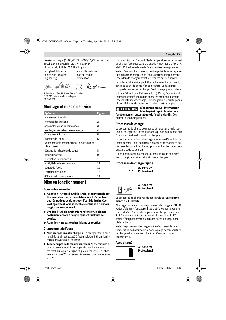 Montage et mise en service mise en fonctionnement | Bosch Rotak 32 LI User Manual | Page 23 / 248