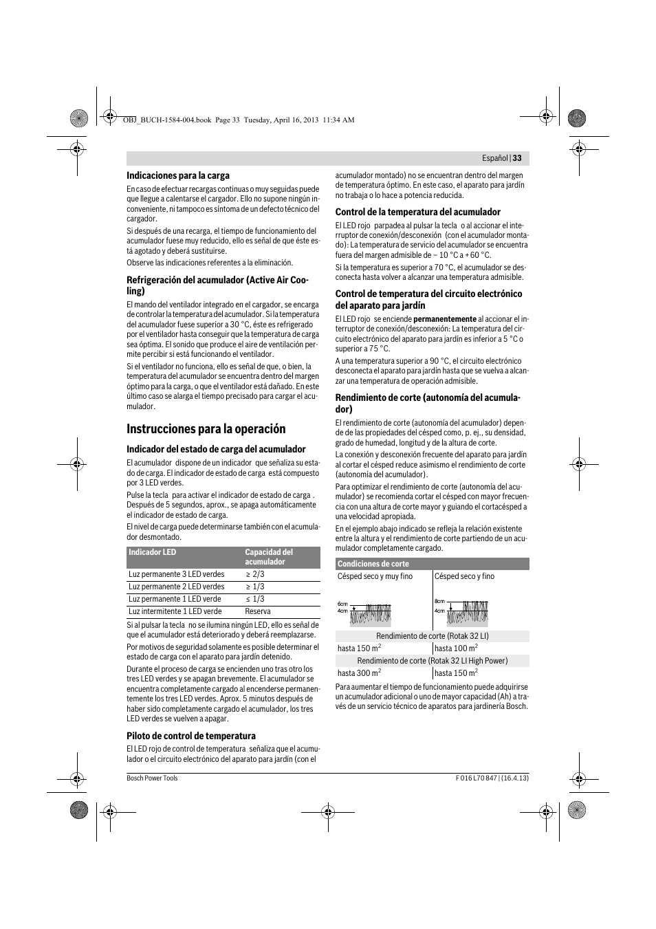 Instrucciones para la operación | Bosch Rotak 32 LI User Manual | Page 33 / 248