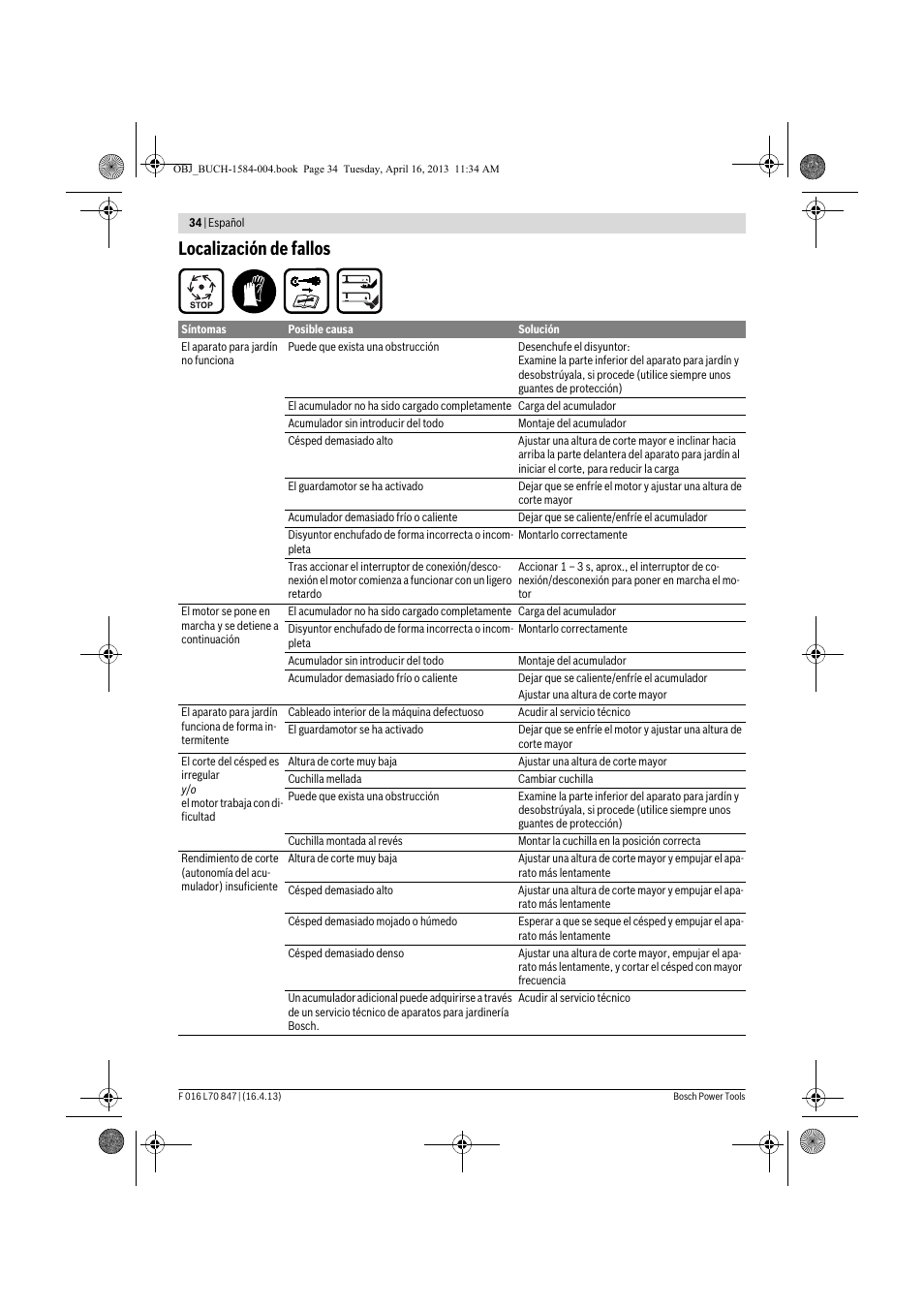 Localización de fallos | Bosch Rotak 32 LI User Manual | Page 34 / 248