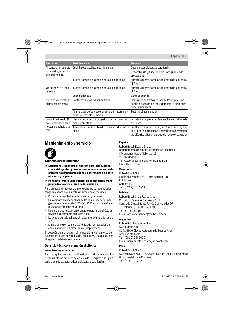 Mantenimiento y servicio | Bosch Rotak 32 LI User Manual | Page 35 / 248